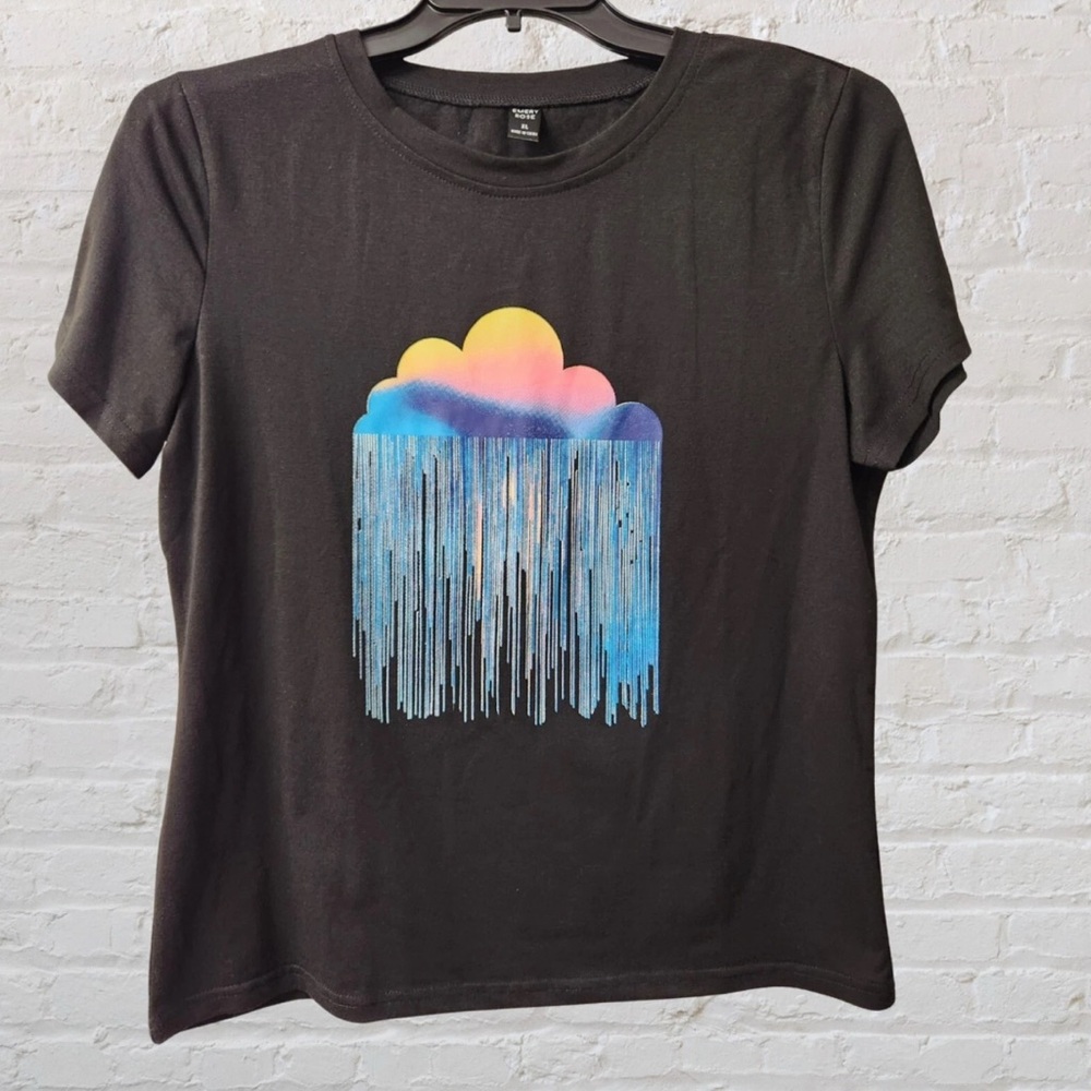 Emery‎ Rose T-Shirt Black Multicolor Cloud Sz XL Women